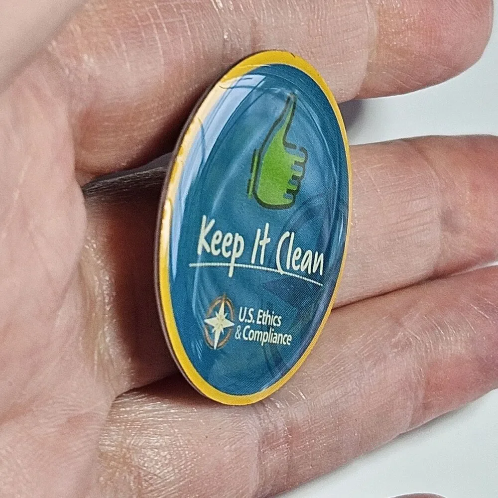 Walmart Keep It Clean U.S. Ethics & Compliance Lapel Pin Silver Tone Blue Yellow